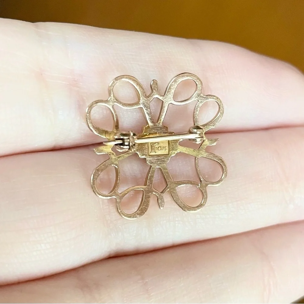 10k vintage Avon Lab Created Sapphire September blue birthday yellow gold brooch - Picture 6 of 10